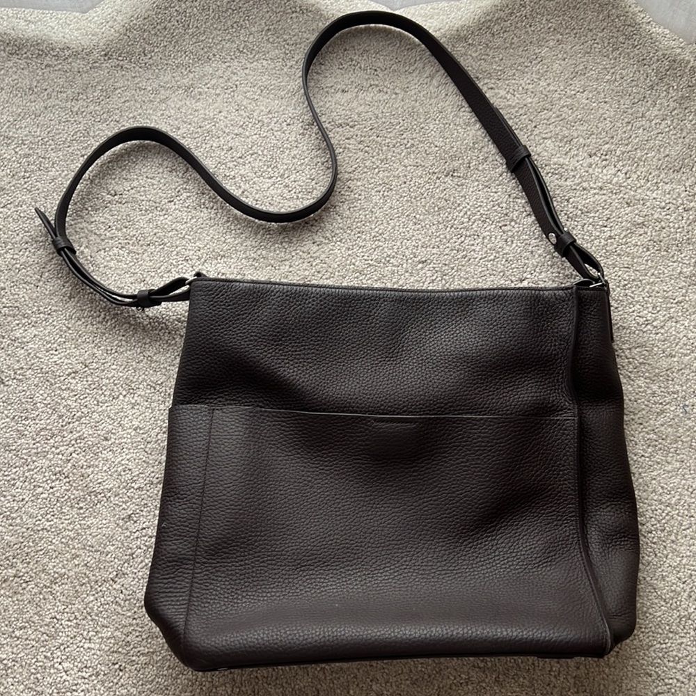 AllSaints Mast Pebbled Leather Tote Bag Brown
